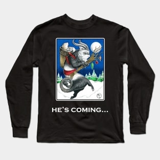 Ferret Krampus - He's Coming - White Outlined Version Long Sleeve T-Shirt